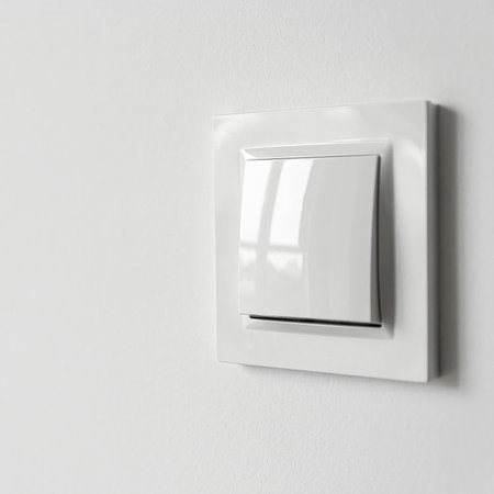 A white plastic power switch in an apartment on a white wall. Repair