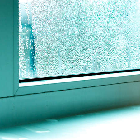 Ecology problems. Condensation and black mold on white plastic windows. Plastic. Ecologyの写真素材
