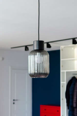 Glass ceiling lamps in white interior. House. Designの写真素材