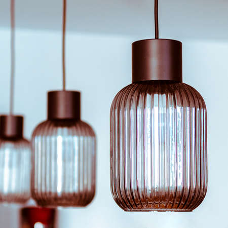 Interior design. Textured glass ceiling lamps in the Scandinavian interior. Houseの写真素材