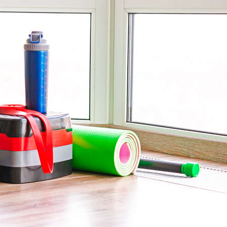 Minimum set of sports equipment for fitness at homeの写真素材