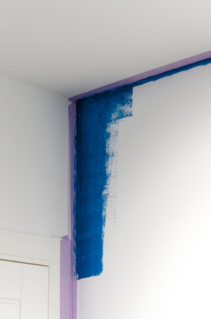 White wall in blue staining processの写真素材