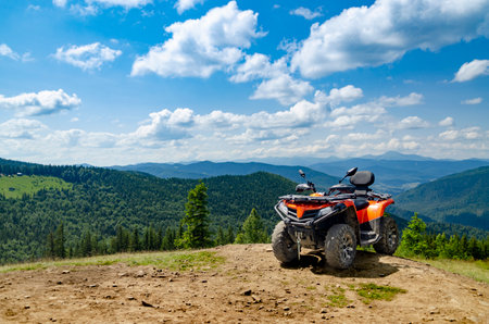 Alpine landscape. Off-road ATV travel in the Carpathiansの写真素材