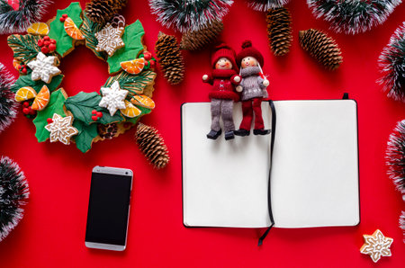 A postcard with space for text. Christmas. List of Christmas gifts.の写真素材