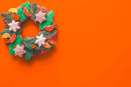Christmas card with gingerbread cookies with space for text. Christmasの写真素材