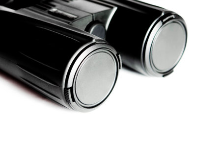 Black binoculars close up on a white background. binocularの写真素材