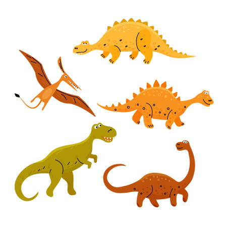 Set of five Dinosaurs cartoon cute characters.のイラスト素材