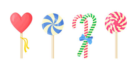 Set of caramel candies on a stick. Vector color illustration.のイラスト素材