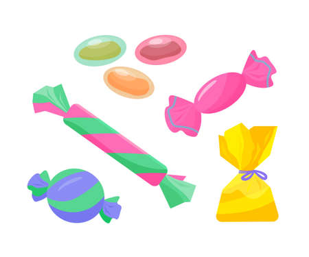 Set of colorful caramel candies. Vector color illustration.のイラスト素材