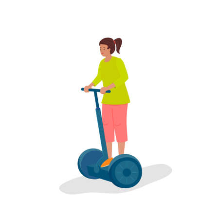 Girl is riding a hoverboard. Flat cartoon vector isolated illustration.のイラスト素材