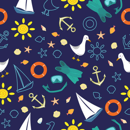 Seamless sea pattern vector illustrationのイラスト素材