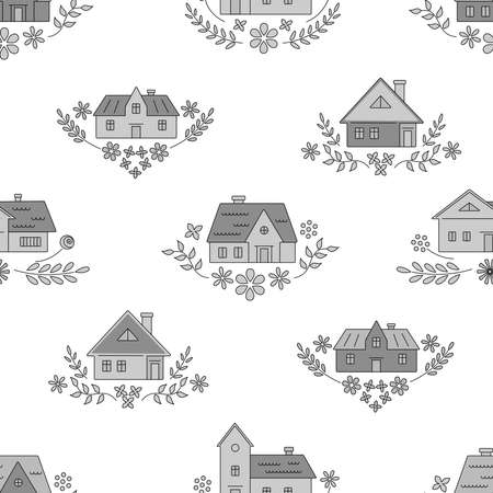 Seamless pattern with country housesのイラスト素材