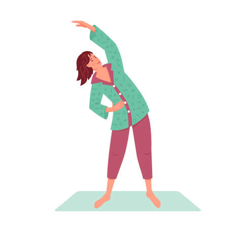 Woman is doing morning exercises. Vector colorful isolated illustrationのイラスト素材