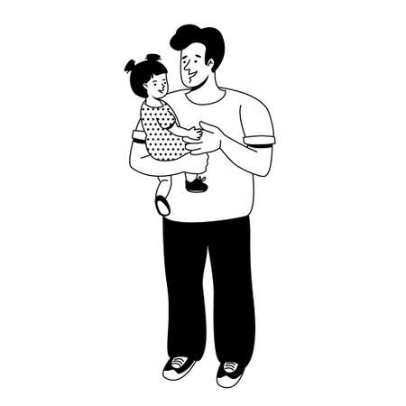 Father with little daughter. Vector illustration in outline styleのイラスト素材