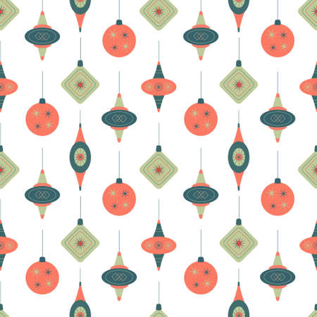 Seamless pattern with Christmas tree toy. Vector color illustration on the white background.のイラスト素材