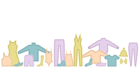 Banner with flat colored clothes. Vector isolated illustration in flat style.のイラスト素材