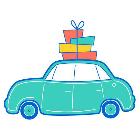 Car with packages. Color vector isolated illustration in filled outline style.のイラスト素材