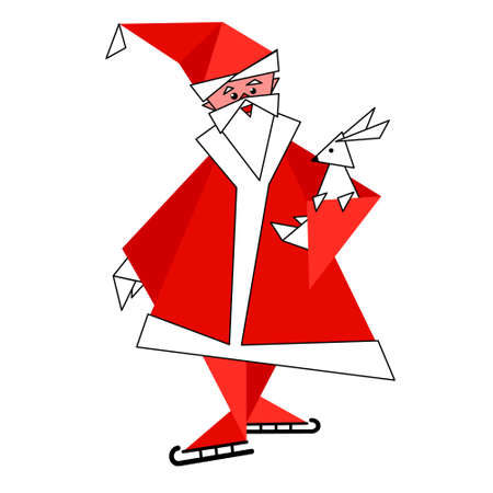 Smiling Santa with rabbit. Vector flat isolated illustration in geometric style.のイラスト素材