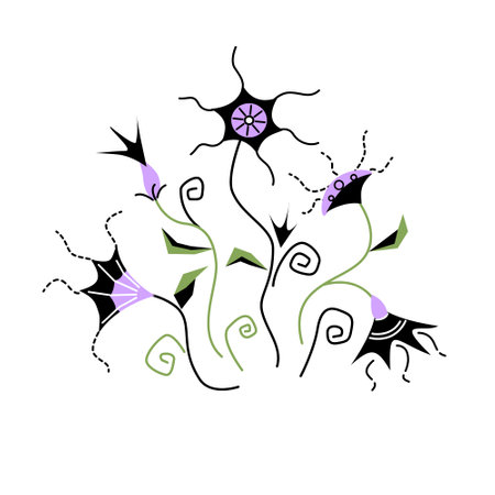 Composition with magical flowers. Vector color illustration on the white background.のイラスト素材