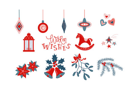 Set of winter clip arts for decoration. Vector color isolated illustration.のイラスト素材