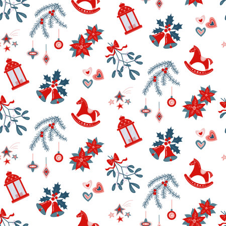 Winter holidays seamless pattern. Vector color illustration on the white background.のイラスト素材