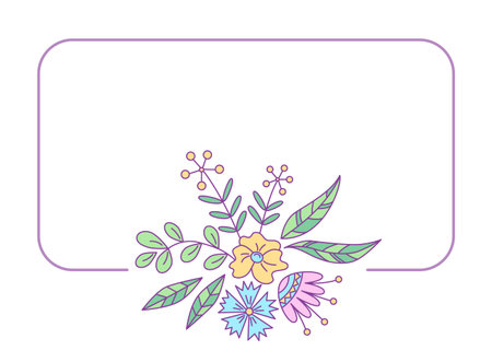 Label template with floral design. Vector isolated color illustration in doodle style.のイラスト素材