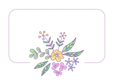 Label template with floral design. Vector isolated color illustration in doodle style.のイラスト素材