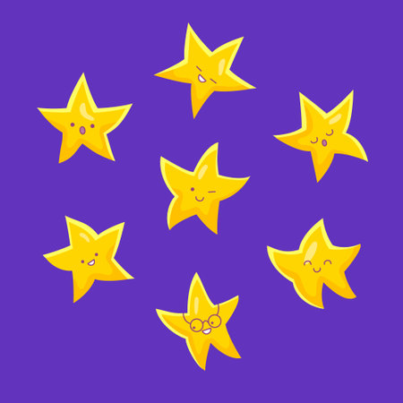 Set of the cute stars in kawaii style. Vector color illustration.のイラスト素材