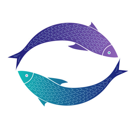 Sign of two fishes in the shape of a circle. Vector isolated color illustrationのイラスト素材