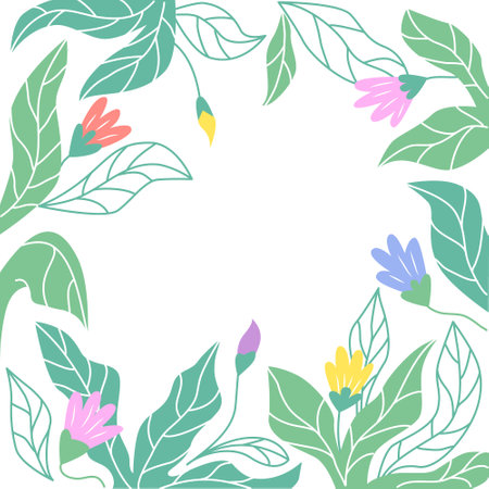 Square frame with floral design. Vector isolated color illustrationのイラスト素材