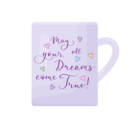 Cup decorated by lettering. Vector color isolated illustration.のイラスト素材