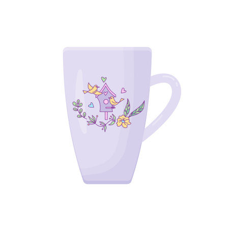 Cup decorated by floral drawing. Vector color isolated illustration.のイラスト素材