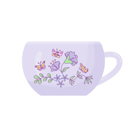 Cup decorated by floral drawing. Vector color isolated illustration.のイラスト素材