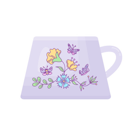 Cup decorated by floral drawing. Vector color isolated illustration.のイラスト素材