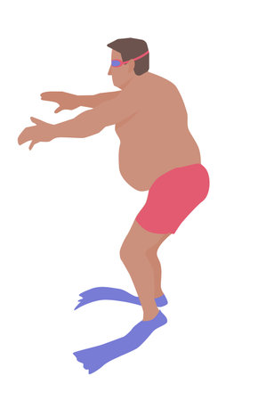 Diver in a underwater glasses and fins. Vector color isolated illustrationのイラスト素材