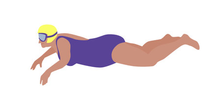 Woman swimming in a mask. Vector color isolated illustrationのイラスト素材