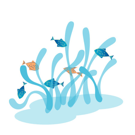 Seaweed with fish. Vector color isolated illustrationのイラスト素材