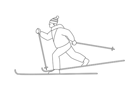 Man is skiing. Vector illustration in line style.のイラスト素材