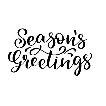 Seasons Greetings Lettering, black letters on white background. Brush hand written calligraphy style. For poster, banner, card for winter holidays.のイラスト素材