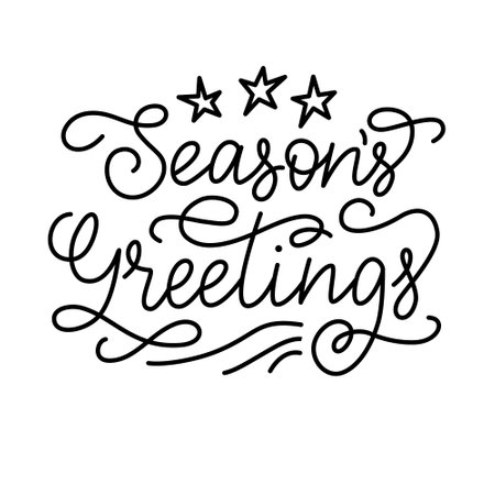 Seasons Greetings Lettering, black letters on white background. Monoline hand written calligraphy style. For poster, banner, card for winter holidays.のイラスト素材