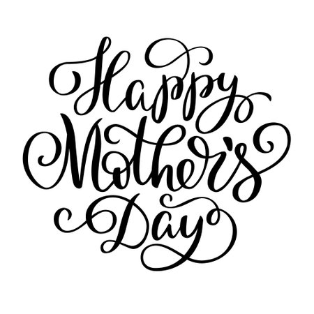 Happy Mothers Day lettering in script style. Black letters on white background. Brush hand written calligraphy style with flourishのイラスト素材