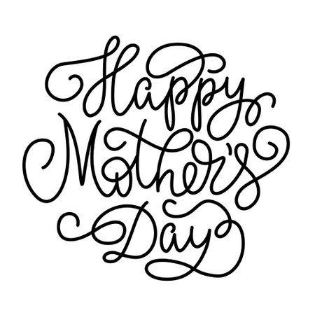 Happy Mothers Day lettering in script style. Black letters on white background. Hand written calligraphy with flourish in line style.のイラスト素材