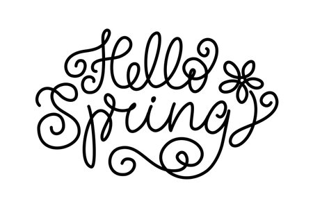 Hello Spring lettering in script style. Hand written calligraphy with flourish in line styleのイラスト素材