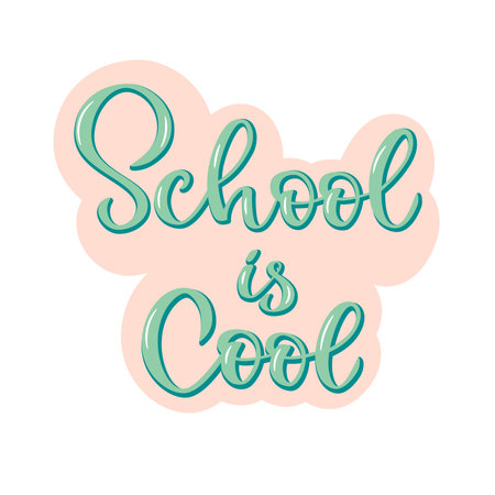 School is Cool lettering in script 3d style. Brush stroke hand written calligraphy style. Vector isolated.のイラスト素材