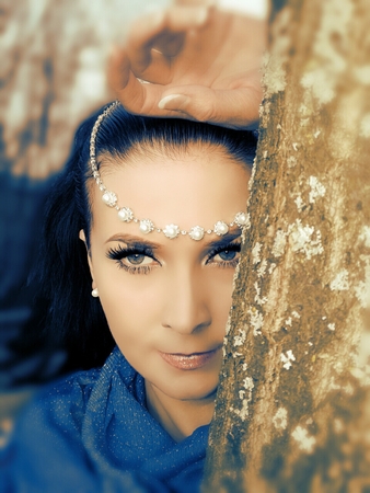 The girl with black hairの写真素材