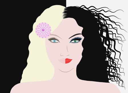 Brunette and blonde in one personの写真素材