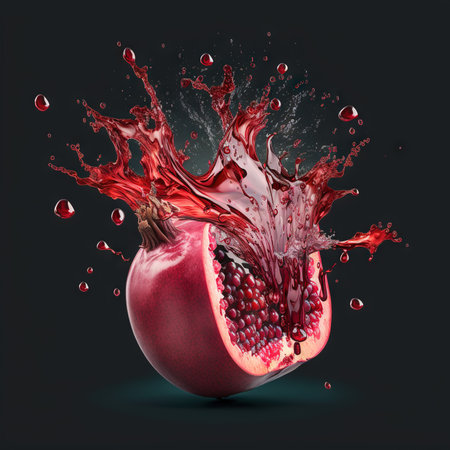 illustration of pomegranate with juice splash.の素材
