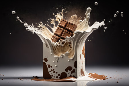 illustration of chocolate milk splash on a black background.の素材