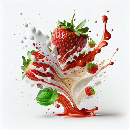 strawberry in milk splash.の素材