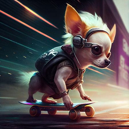 illustration of a funny little dog with skate.の素材